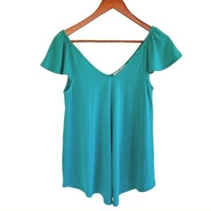 Green Envelope Ruffle Trim V-neck Top Green Teal Womens Small